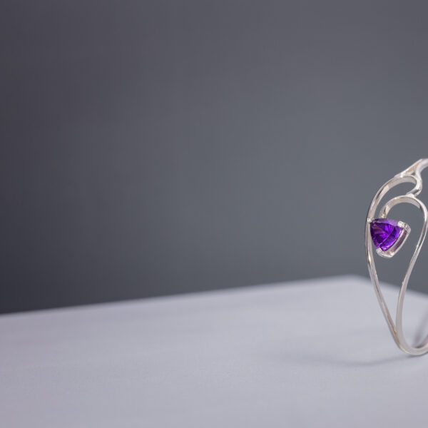 Amethyst, Diamond & Silver Bangle