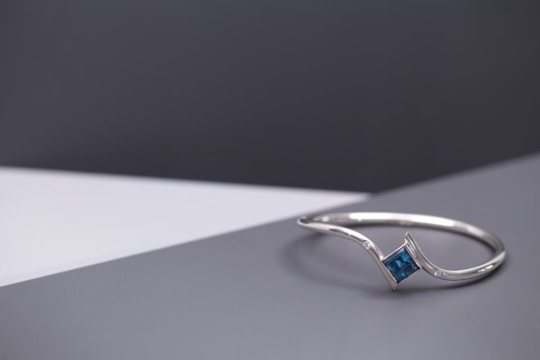 Blue Topaz, Diamond & Silver Bangle - Image 5
