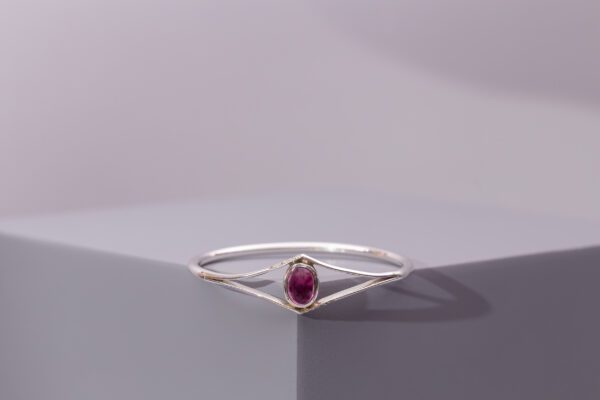 Rubellite, Diamond & Silver Bangle - Image 2