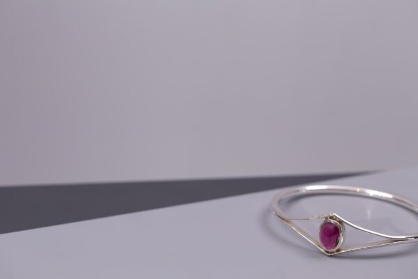 Rubellite, Diamond & Silver Bangle