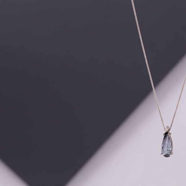 Grey Tourmaline, Diamond & 18ct White Gold Pendant